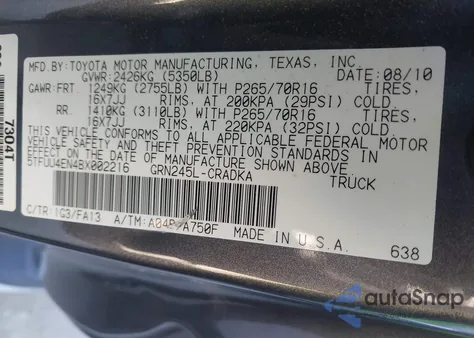 2011 Toyota Tacoma Base V6 z USA, uszkodzony, nr VIN 5TFUU4EN4BX002216